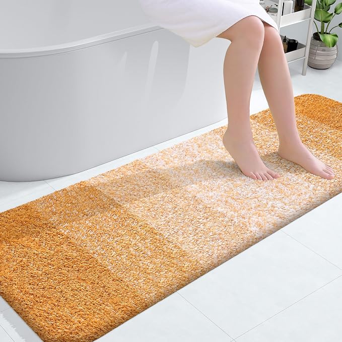 OLANLY Bathroom Runner Rugs Mat 59x20, Extra Soft Absorbent Microfiber Bath Rugs, Rubber Backing, Quick Dry, Washable Long Bath Mats for Bathroom, Tub and Shower, Home Decor Accessories, Golden Yellow