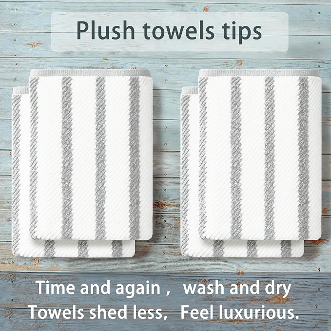 VOOVA & MOVAS Bath Towels 4PC, 100% Cotton, 30x56 in, Gray White Stripe | Hotel Quality, Thick, Soft, Absorb, Quick Dry Towel For Shower, Ideal For Home, Hotel, Guest Room