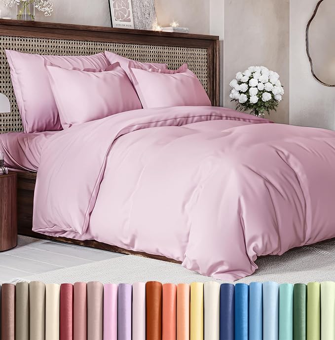 Duvet Cover Queen Size Set - Extra Soft Queen Duvet Cover 90" x 90" with 2 Pillow Shams for Women, Men, Kids & Teens - Hotel Luxury w/ Zipper Closures & Ties - Comfy, Cozy & Breathable (Light Pink)