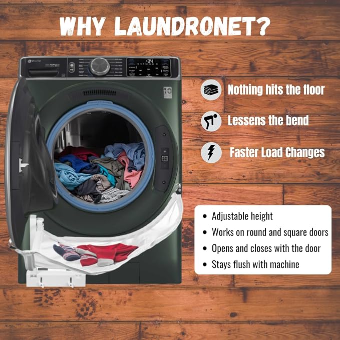 Laundronet- Clothes Catcher Prevents Dropped Clothes When Transferring Loads- Attachable Net for Front-Loaders- Laundry Transfer Protection