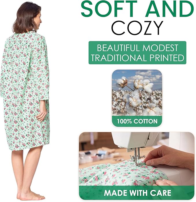 Casual Nights Women's Floral Snap Front Flannel Duster Long Sleeve Lounger Dress