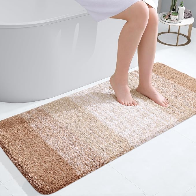 OLANLY Bathroom Runner Rugs Mat 47x20, Extra Soft Absorbent Microfiber Bath Rugs, Rubber Backing, Quick Dry, Washable Long Bath Mats for Bathroom Floor, Tub and Shower, Home Decor Accessories, Beige