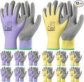 toolant Crinkle Latex Work Gloves Bulk, Rubber Coated Safety Work Gloves for Men and Women, 12 Pairs for Construction, Gardening, Warehouse (Purple & Yellow, Medium)