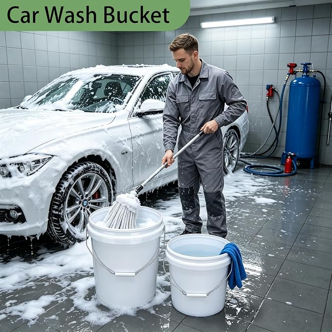 5 Gallon & 2.5 Gallon Plastic Bucket Set with Handle (2 Pack), Water Bucket for Household Cleaning, Car Wash, Plastic Container for Gardening Outdoor Paint Kitchen Storage, DIY Gift, White