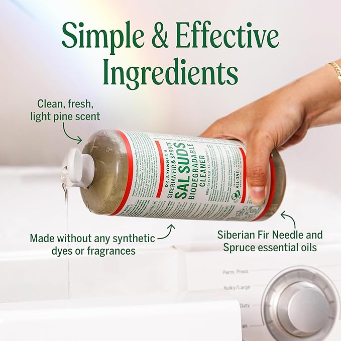 Dr. Bronner's Sal Suds Biodegradable Cleaner (32 oz) – All Purpose Pine Mop Detergent for Floors, Laundry & Dishes, Multi-Surface Concentrate, Heavy-Duty Degreaser