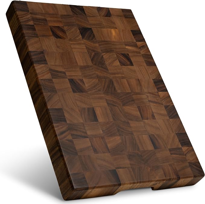 SHUMARU XL 20.5 × 14.2 × 2" End Grain Cutting Board, Professional Butcher Block, Thick Exotic Heartwood Chopping Block, Knife-Friendly, Maximum Work Space Side Handles & Non-Slip Feet