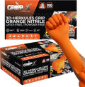 GRIPXX Herkules Grip Heavy Duty 8Mil Orange Nitrile Gloves,3D Raised Diamond Texture-Latex & Powder Free-Industrial, Mechanic (2, Small)