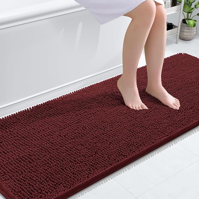OLANLY Bathroom Runner Rugs 70x24, Soft Absorbent Chenille Bath Rugs, Rubber Backing Quick Dry, Machine Washable Long Bath Mats for Bathroom, Tub and Shower, Home Decor Accessories, Andorra Red-Brown