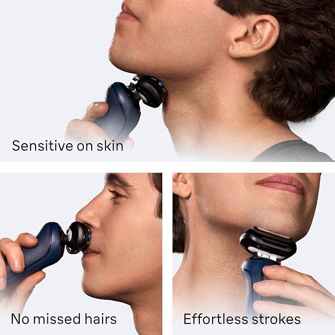 Braun Series 6 Electric Shaver for Men, Wet & Dry Foil Razor, 4-in-1 SmartCare Clean & Charge Center, Precision Trimmer Attachment, Replacement Shaver Head, Travel Case, Dark Blue 6177ps