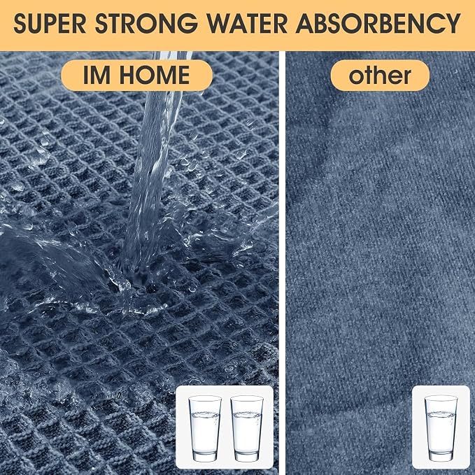 IM HOME Waffle Bath Mat Set 3 Piece Blue,Woven Modern Bath Rug Mats, Absorbent Non Slip Bath Floor Mat, Soft Washable Boho Bath Rugs with Tassels for Bathroom, Bedroom, Kitchen, Tub