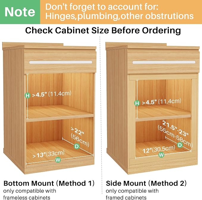 Pull Out Cabinet Organizer, Soft Close Wooden Slide Out Drawers for Pots and Pans, Full-extension Roll Out Shelves for Kitchen Cabinets, Pantry Organization, Bottom & Side Mount(12"W X 21"D x 3.4''H)