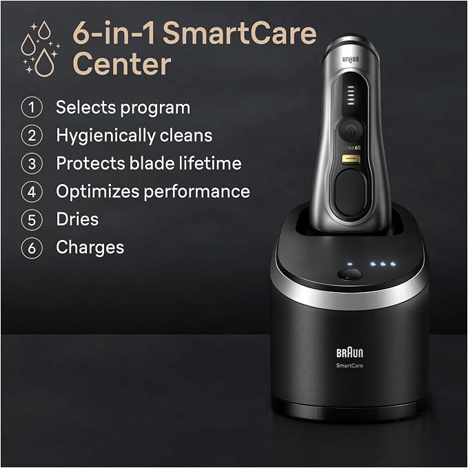 Braun Series 9 PRO+ Electric Razor for Men, 5 Pro Shave Elements & Precision Long Hair Trimmer, 6in1 SmartCare Center, Wet & Dry Electric Shaver for Smooth Skin with 60min Battery Runtime, 9567cc