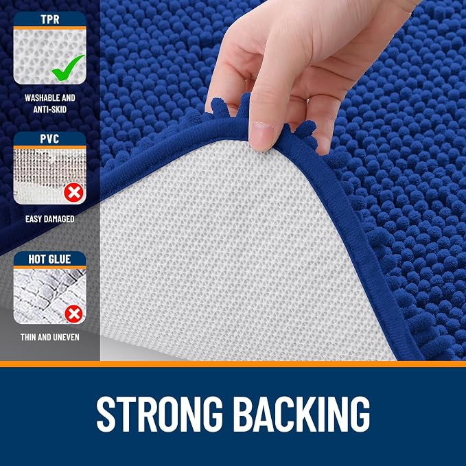 OLANLY Small Bathroom Rugs 24x16, Extra Soft Absorbent Chenille Bath Rugs, Rubber Backing Quick Dry, Machine Washable Bath Mats for Bathroom Floor, Tub and Shower, Home Decor Accessories, Royal Blue