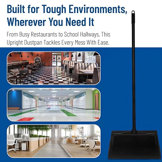 Carlisle FoodService Products Duo-Pan Upright Dust Pan with Serrated Yoke for Floor Cleaning, Restaurants, Office, and Janitorial Use, Plastic, 30 Inches, Black