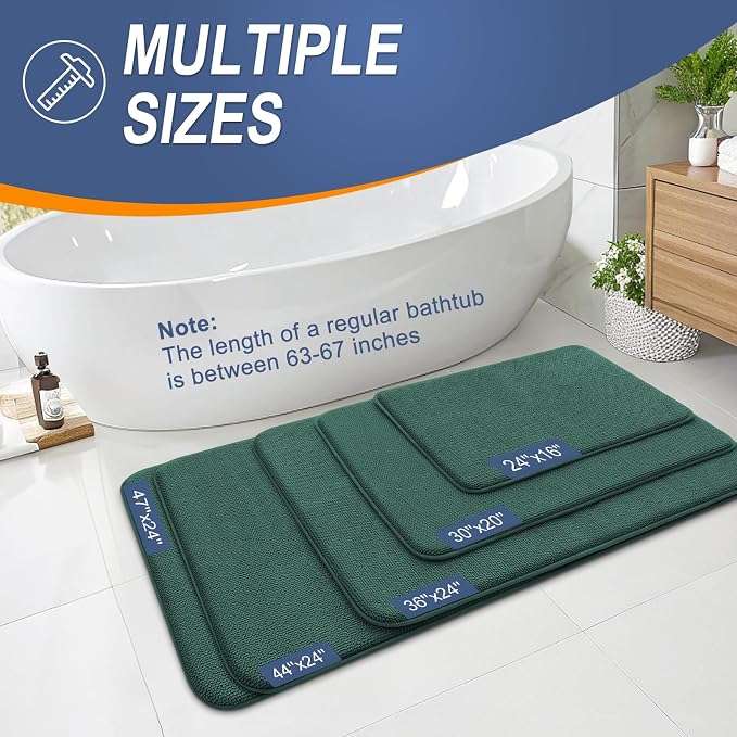 OLANLY Memory Foam Bathroom Runner Rugs 47x20, Long Mats, Blackish Green | Soft Quick Dry Bath Mats, Non-Slip, Absorbent Machine Washable Mat for Bathroom Floor, Tub and Shower, Home Decor Accessories