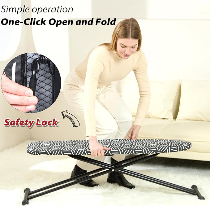 caius Ironing Board 43''x13'', 7 Adjustable Heights, Saves Space | Anti-skid feet for stability · Ultra-thick pure cotton cover · Fast wrinkle-free ironing · 28-35" height range