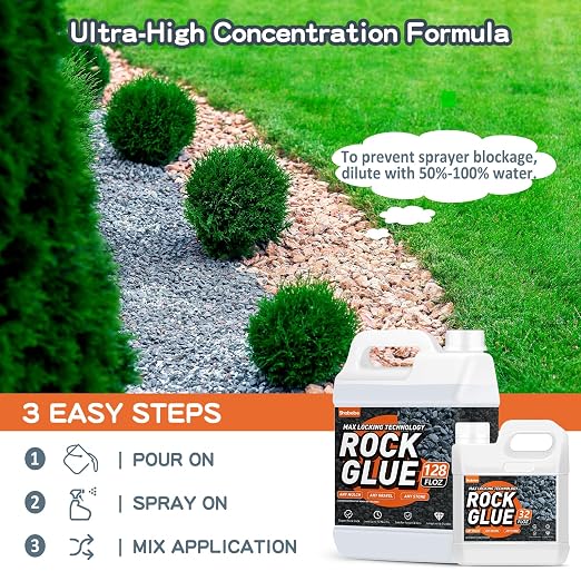 Rock Glue,4 Gallon 99% Stronger Bond Gravel Binder for Pea Gravel, Pebble&Stone-Stop Shifting, Reduce Mess, Strong Hold for Yards, Patios, Garden Walkways, Pet Safe Mulch Bond for Landscaping