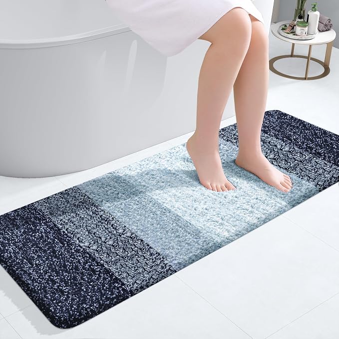 OLANLY Bathroom Runner Rugs Mat 47x17, Extra Soft Absorbent Microfiber Bath Rugs, Rubber Backing, Quick Dry, Washable Long Bath Mats for Bathroom, Tub and Shower, Home Decor Accessories, Airy Blue