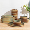 TheTerra Ceramic Dinnerware Sets for 6, 18 Pieces Porcelain Lightweight Plates and Bowls Sets, Scratch Resistant Dish Set, Oven & Microwave & Dishwasher Safe, Sage Umber