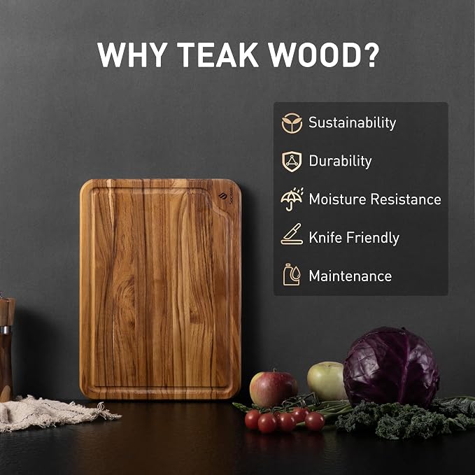 Teak Cutting Boards for Kitchen 13'' Teak Wood Wooden Charcuterie Board | Charcuterie Board, Serving, Heavy Duty, Sink Board, Non Slip, Wooden Chopping Board, Small Wooden Chopping Board