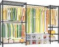 Ulif E10 Clothes Rack（With Stretchable Hanger Rod）Freestanding Clothing Racks for Hanging Clothes，Adjustable Closet Organizer System，Portable Garment Rack 73-97"W x 15" D x 72" H，Max Load 800LBS，Black