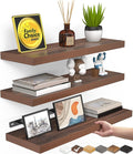 BAYKA Floating Shelves for Wall, Set of 3, Wall Mounted Rustic Wood Shelves for Bathroom, Bedroom, Living Room, Kitchen, Small Hanging Shelf for Books/Storage/Room Decor, Walnut-Like, 15.7in