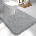 OLANLY Toilet Rugs U-Shaped 24x24, Extra Soft Absorbent Chenille Contour Bathroom Rugs for Toilet, Dry Quickly, Machine Washable, Non-Slip Bath Mat, Light Grey
