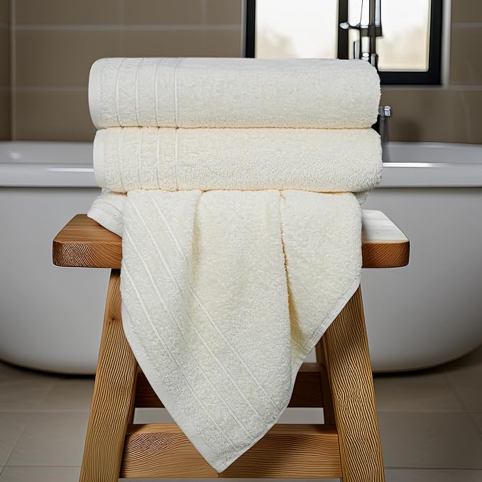 Tens Towels 4 Piece Extra Large Bath Towels 30 x 60 Inches, Cream | 100% Cotton, Larger & Lighter Weight, Quicker to Dry, Super Soft and Absorbent, Perfect for Bathroom