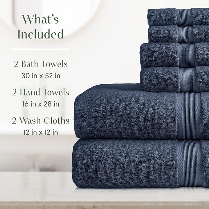 Springtree Home Luxury Bamboo Rayon Bath Towel Set | 6-Piece Set | Blue | 35% Bamboo Rayon - 65% Zero Twist Cotton | Absorbent Quick-Dry Towels for Bathroom | Ultra Soft | OEKO-TEX Standard 100