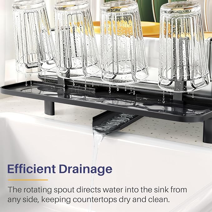 SNTD 304 Stainless Steel Dish Drying Rack for Small Kitchen Counter, Black | Rustproof, Large Capacity, Heavy-Duty Frame, Rotating Spout, Angled Drainboard, Removable Cup & Utensil Holder