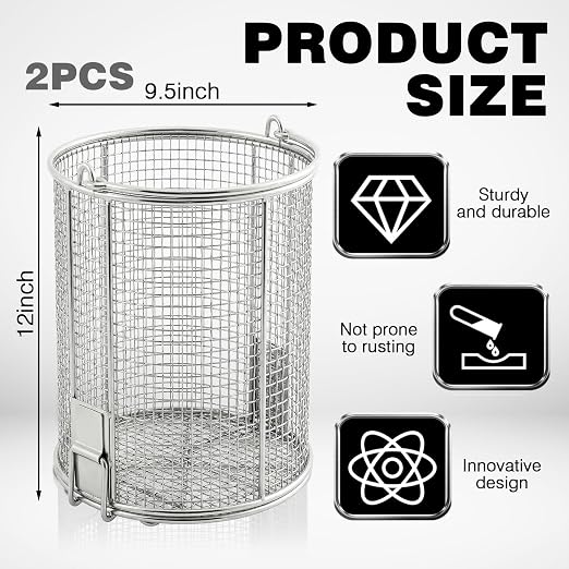 2 Pcs 1/4″ Mesh 5 Gallon Dip and Drain Stainless Steel Part Cleaning Strainer Basket for Buckets, Swing Handle, for Mechanics Auto Parts Washing Garage Shop Home Workshop, Bucket Not Included
