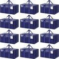 12 Pack Extra Heavy Duty Large Moving Bags with Strong Zipper, Dark Blue | Comfortable Handles, Sturdy & Durable Clothes Storage Bags Totes Bins, Blue Packing Moving Boxes for College Supplies