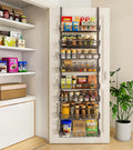 Mefirt Over The Door Pantry Organizer, Wall Mount Spice Rack, Pantry Hanging Storage and Organization, 8 Adjustable Baskets Heavy-Duty Metal for Home & Kitchen, Back of Door Seasoning Rack - Black