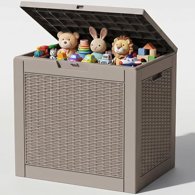 Outdoor Storage Box, 38 Gallon Waterproof Resin Patio Deck Box | UV Resistant Lockable Package Delivery Bin, Toy Cabinet, Shoe & Garden Tools Storage, Ottoman, Indoor/Outdoor