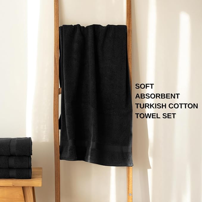 SALBAKOS 100% Turkish Cotton Bathroom Towel Set of 6-Piece, Black | 630 Gsm Thick Super Soft Highly Absorbent 2 Bath + 2 Hand + 2 Washcloth Towels Sets, Giftable, Hotel Quality, Made in Turkey