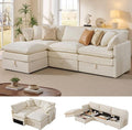 Ihanherry 103" Modular Sectional Sofa with Storage, L Shaped Cloud Couch with Movable Ottomans & 4 Pillows, Chenille Deep Seat Sectional Couches for Living Room, Apartment (Beige)