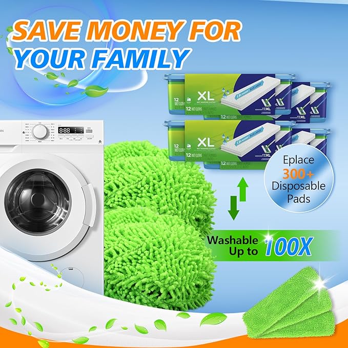 30 Count Disposable XL Dry Sweeping Cloths + 6 Pack Reusable Microfiber Mop Pads for Swiffer Sweeper XL Mop (Mop is not Included)