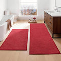 YIHOUSE Long Large Bathroom Rugs Sets 2 Piece, Quick Dry Thin Bath Mat, Non Slip Absorbent Machine Washable, Bath Runner Rug for Tub Sink Home Decor (24"x36" + 24"x59",Red)
