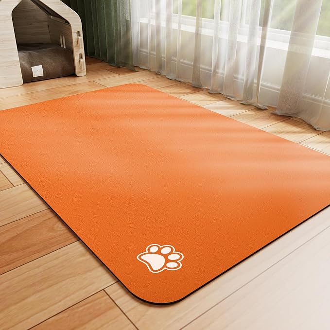 HotLive Dog Food Mat - Absorbent Cat Mat for Food and Water, No Stains Pet Feeding Bowl Mat, Easy to Clean Pet Placemats, Quick Dry Dog Water Dispenser Mat for Messy Drinkers | Paw Orange 16"x 24"