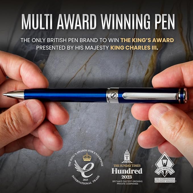 Scriveiner Midnight Blue Ballpoint Pen - Stunning Blue Lacquer Luxury Pen, Chrome Finish, Schmidt Black Refill, Best Ball Pen Gift Set for Men & Women, Professional Executive Office, Nice Designer Pen