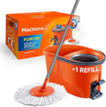 Macromax Force Spin Mop and Bucket Set with 1 Refill – Pedal-Activated Wringer System – 360° Microfiber Mop for Floor Cleaning – Ergonomic Handle – Wet or Dry Use – Hardwood, Tile & Laminate