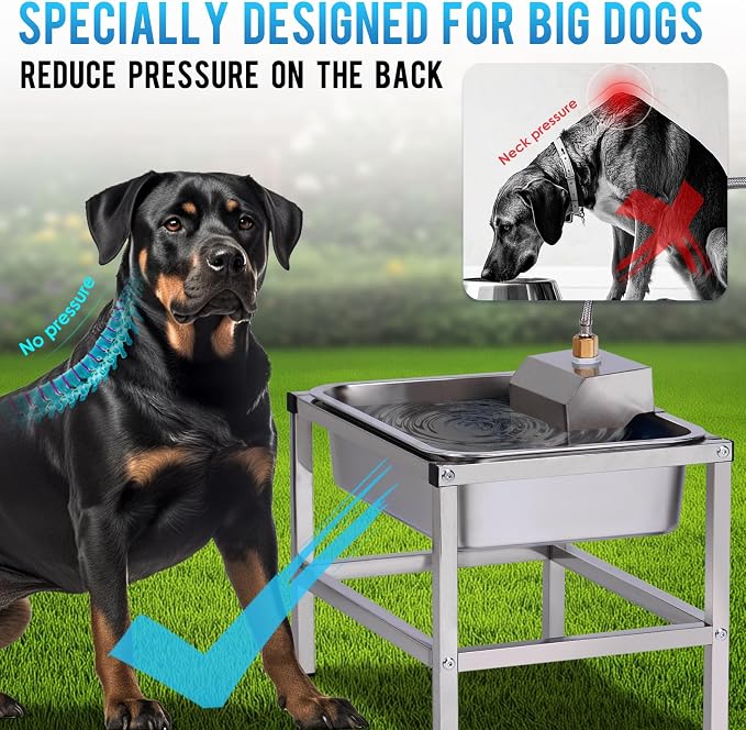 3Gal Automatic Dog Water Bowl Dispenser for Large Dogs Outdoor | Elevated Dog Water Bowl with Stand, Stainless Steel Pet waterer with Float Valve for Large Breed, Reduces Neck Pressure