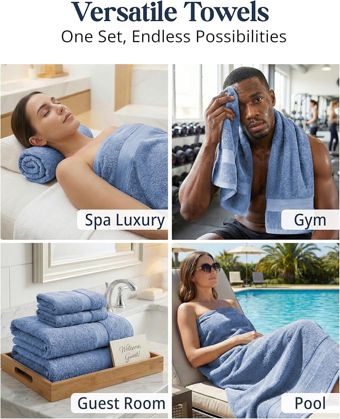 LANE LINEN Towel Set for Bathroom Soft Absorbent Quick Dry - Allure | Cotton Towels For Bathroom - Coordinated Colors, OEKO-TEX Certified, Ring-Spun Durability