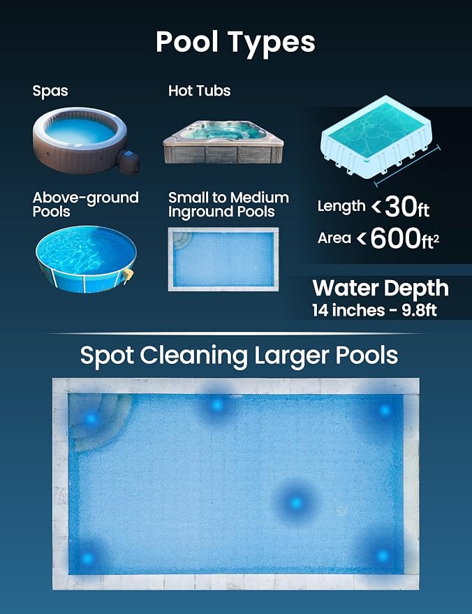 KOKIDO Rechargeable Cordless Pool Vacuum for Above Ground Pool and Pond Cleaner, 72” Aluminum Pole, Standard & Fine Filters, 2 Brush Vac Heads, Handheld Pool Cleaner Spot Clean Inground Pools XV320