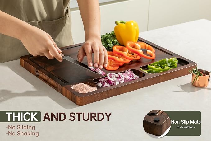 Walnut Cutting Boards For Kitchen, End Grain Wooden Cutting Board | 17” X 13”X 1” Chopping Board Double Sided with Handle, Charcuterie Boards For Meal Prep & Serving with Gift Box