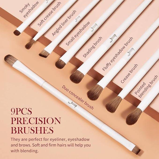Jessup Makeup Brushes 14Pcs Makeup Brush Set Premium Synthetic Powder Foundation Contour Blush Concealer Eye Shadow Blending Liner Make Up Brush Kit Light Grey with Gift Box, T329-G