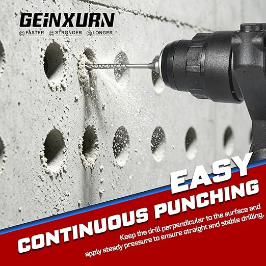 GEINXURN 15 PCS 5/32" x 4" Double Thread Rotary Hammer Drill Bits, Masonry Drill Bits Tool Set Carbide Tipped, Drilling in Brick, Stone and Concrete, Cement Walls