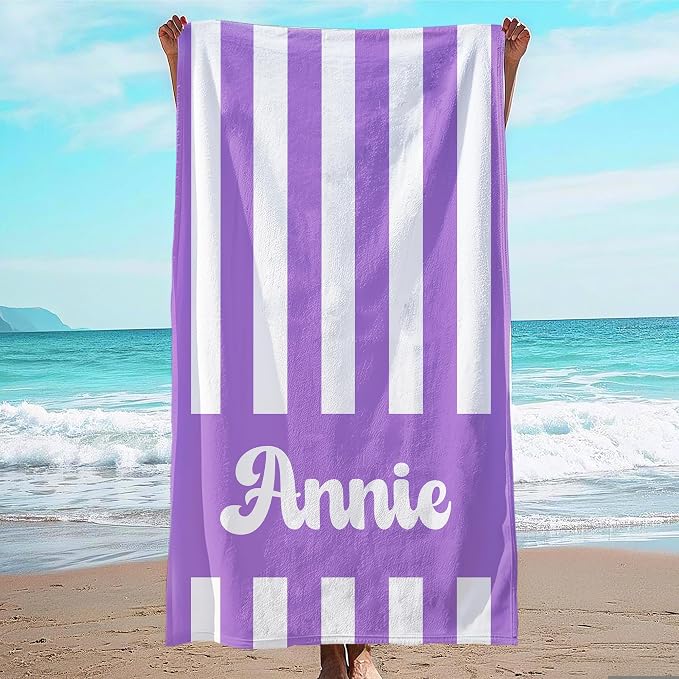 JML Personalized Beach Towel with Name, Custom Cabana Stripe Beach Towel, Customized Microfiber Pool Towel, Quick Dry & Absorbent Swim Towel for Adult,Mother's Day, Birthday, Summer Holiday,Vacation