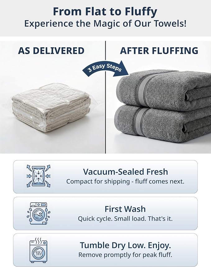 LANE LINEN Bath Towel Set 100% Cotton 6 Piece Soft Absorbent - Grey | Bath Towels Set Of 6 - Densely Woven, Coordinated Colors, Dobby Border Accent, OEKO-TEX Certified, Zero-Twist Durability