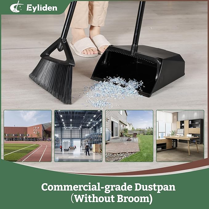 Eyliden Commercial Broom and Dustpan Set, with Long Handle, Comb Teeth Dust Pan Sweep Set for Outdoor Garages Courtyard Sidewalks Decks Indoor Home Kitchen Room Office